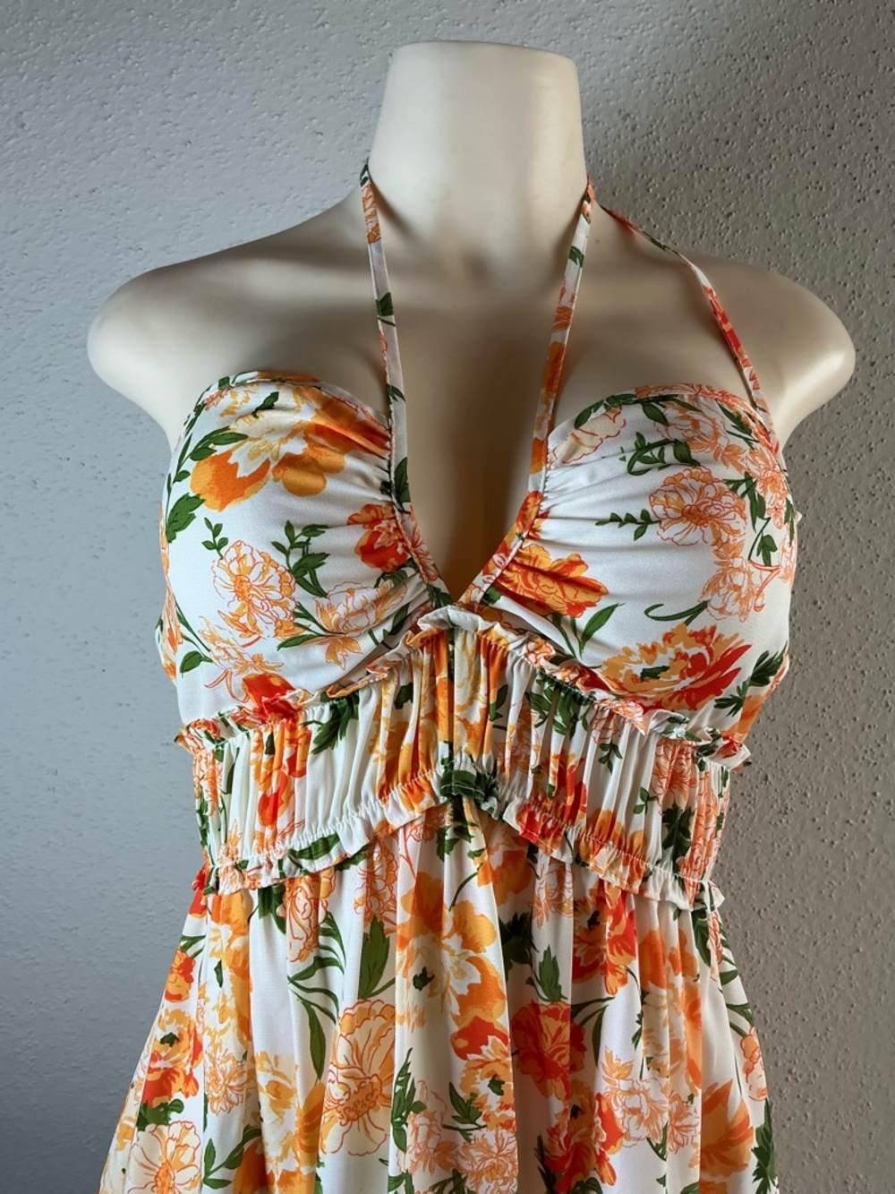 Sienna Sky White Halter Mini Dress with Orange Floral Print - Picture 3 of 8